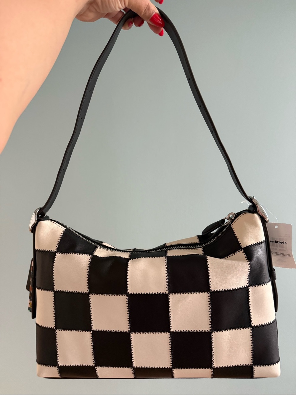 NWT Coachtopia Alter/Ego Slouchy Shoulder Bag black and white checkered - Picture 3 of 9